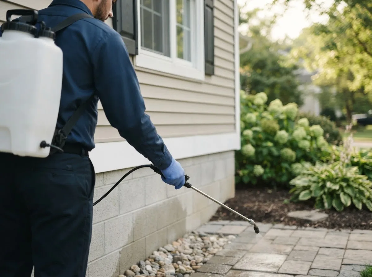 Pest control technician inspecting a home in Becker, MN